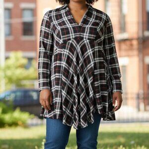 Roaman's Women's Plaid Flannel Tunic Blouse (24W)